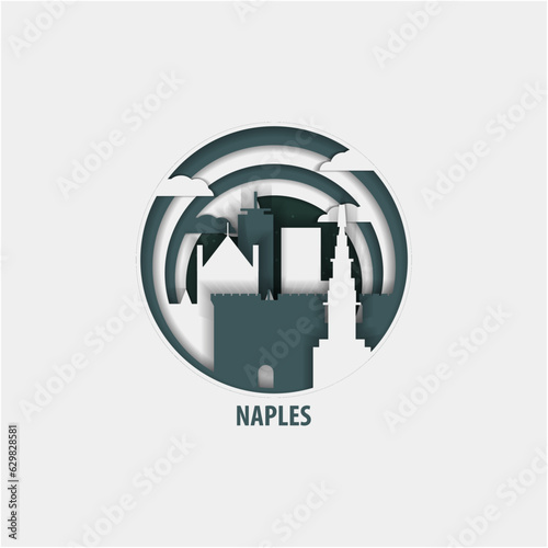 Italy Naples creative paper cut layer craft vector illustration. Origami style city skyline travel art in depth illusion