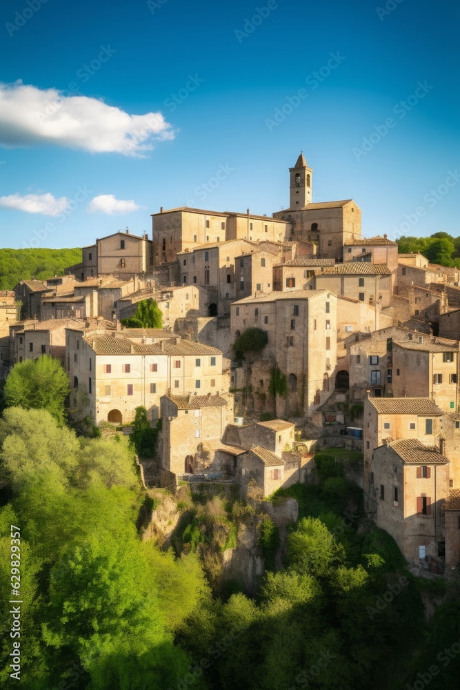 Sorano town in Tuscany, Italy, Generative AI