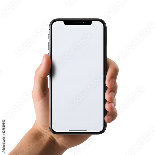 isolated someone hold phone mockup on blank white background photo