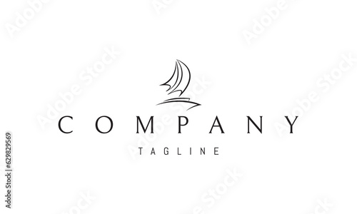 Fotografia Vector logo on which an abstract image of a floating sailboat in a linear style