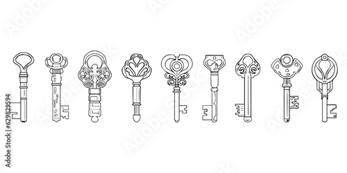 Set beautiful vintage keys. Vector illustration isolated on white background