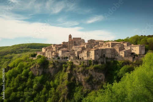 Panorama of Sorano medieval town on a cliff in Tuscany  Italy  Generative AI