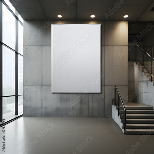 Mockup empty blank poster canva inside a concrete building beside the elevator