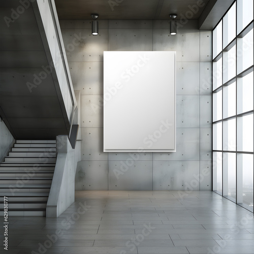 Mockup empty blank poster canva inside a concrete building beside the elevator photo