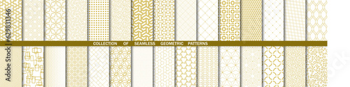 Set of geometric seamless patterns. Collection of geometric vector abstract ornament. Set of golden modern backgrounds with repeating elements