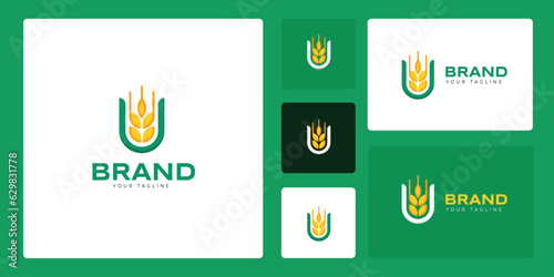 Rice or wheat farm logo design. The design is in the form of an icon or pattern with a combination of green and yellow.