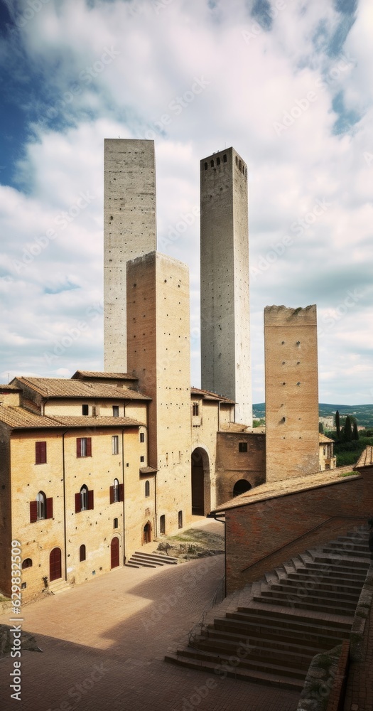 Towers of San Gimignano town in Tuscany, Italy, Generative AI
