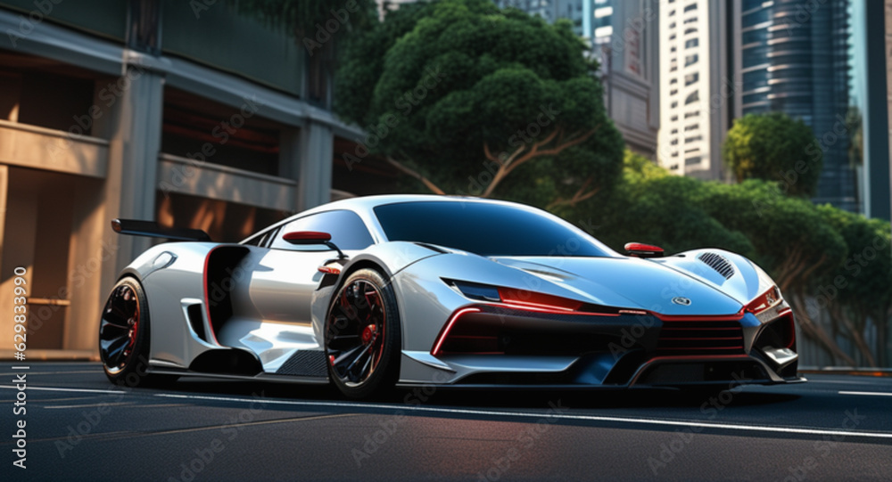 A photo of supercar on the street futuristic car with modern design A photo of supercar on the street futuristic car with modern design