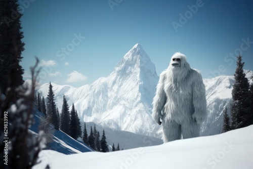 Generative AI illustration of yeti in the mountains, Generative AI