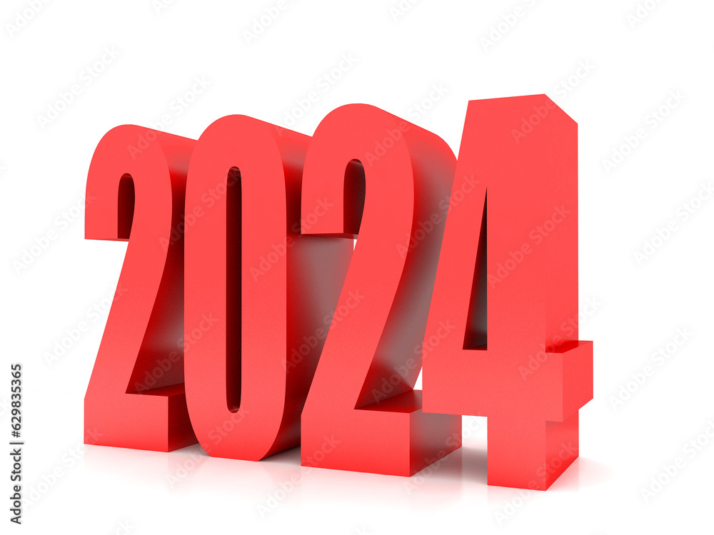 New Year 2024 ,3d rendering on white background New Year 2024 ,3d rendering on white background