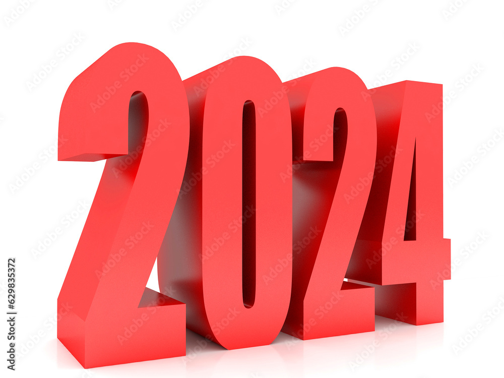 New Year 2024 ,3d rendering on white background New Year 2024 ,3d rendering on white background