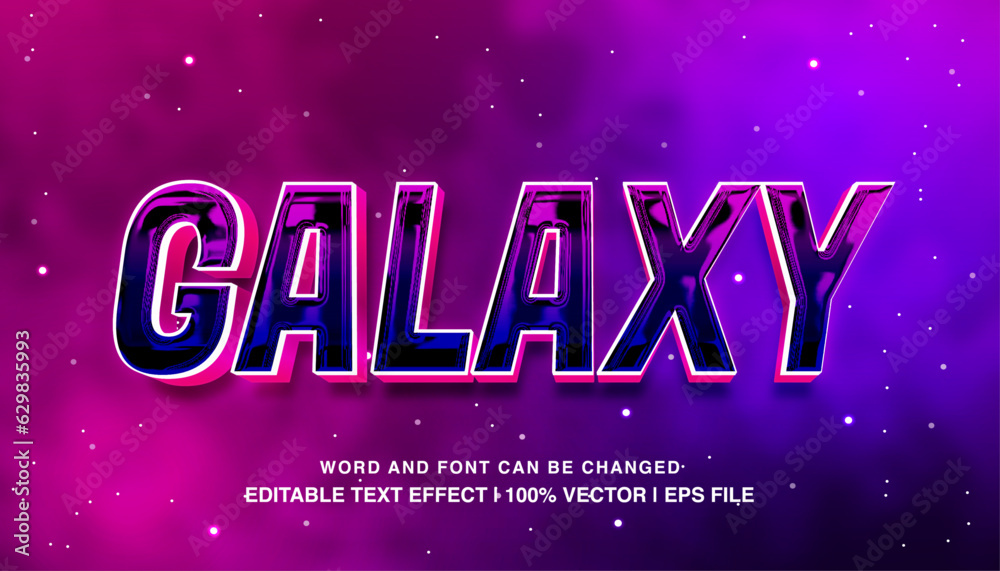Galaxy editable text effect template, 3d cartoon neon futuristic style typeface, premium vector