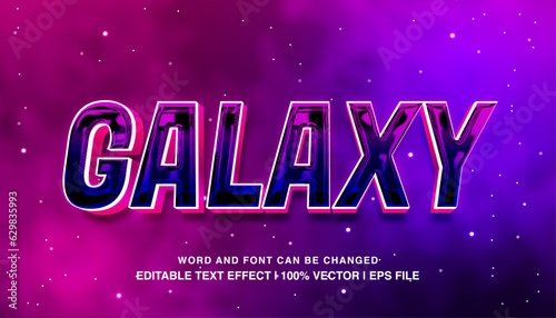 Galaxy editable text effect template, 3d cartoon neon futuristic style typeface, premium vector