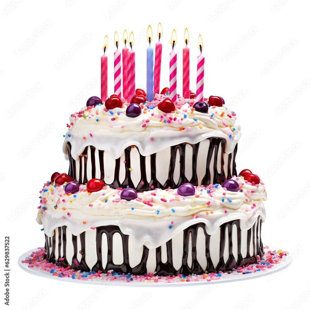 Birthday Cake with candles isolated on a transparent background ...