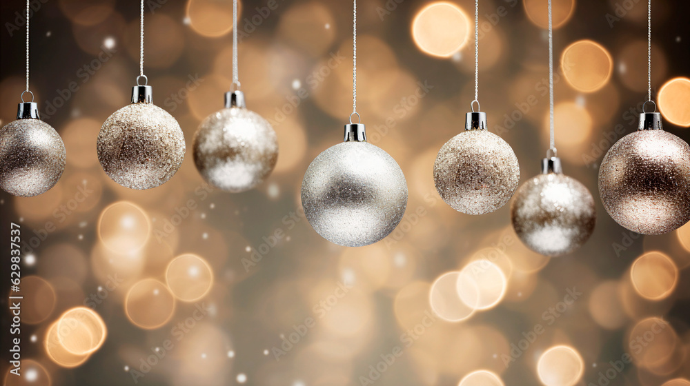 New Year Christmas banner with sparkling balls and bokeh Place for text New Year Christmas banner with sparkling balls and bokeh Place for text