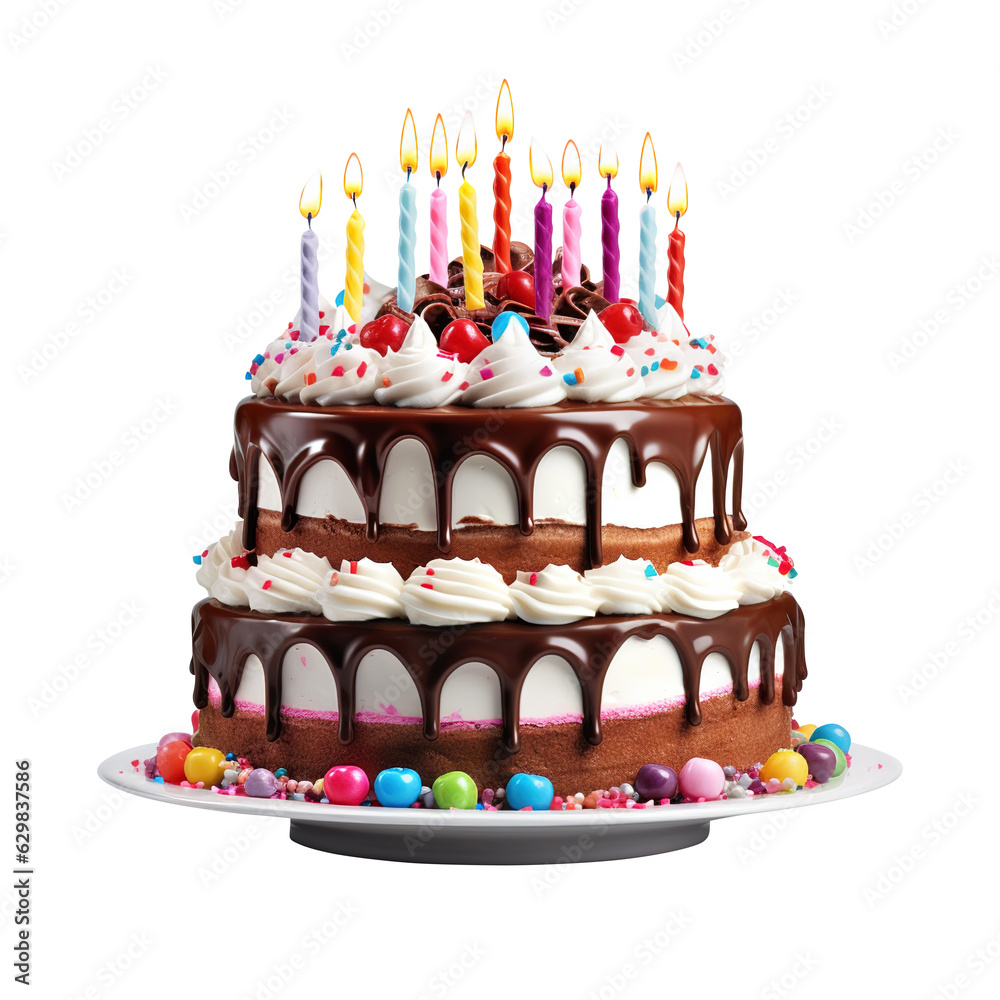 Birthday Cake with candles isolated on a transparent background ...
