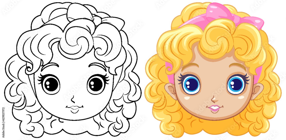 Adorable Girl with Curly Hair Outline for Colouring Adorable Girl with Curly Hair Outline for Colouring