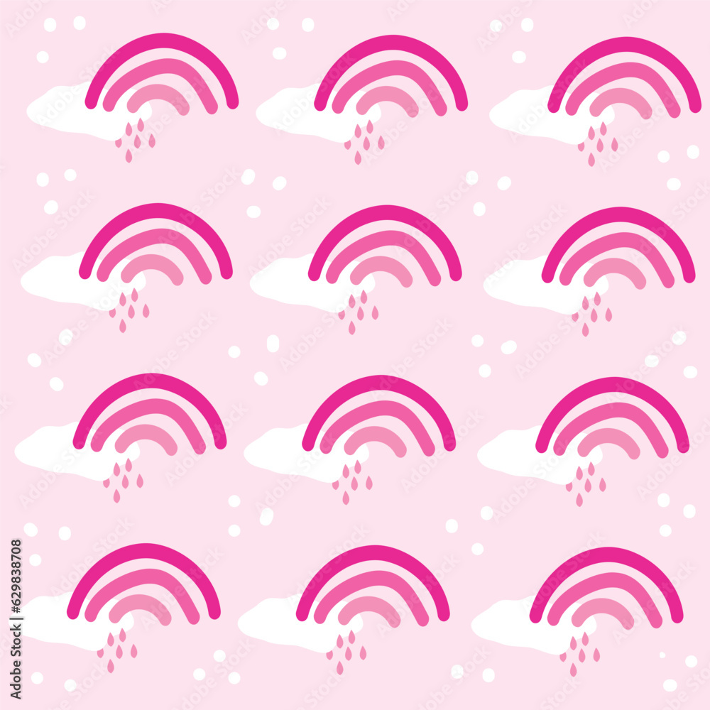 Delicate pastel background with a pink rainbow and a white cloud. Cute baby pattern Delicate pastel background with a pink rainbow and a white cloud. Cute baby pattern