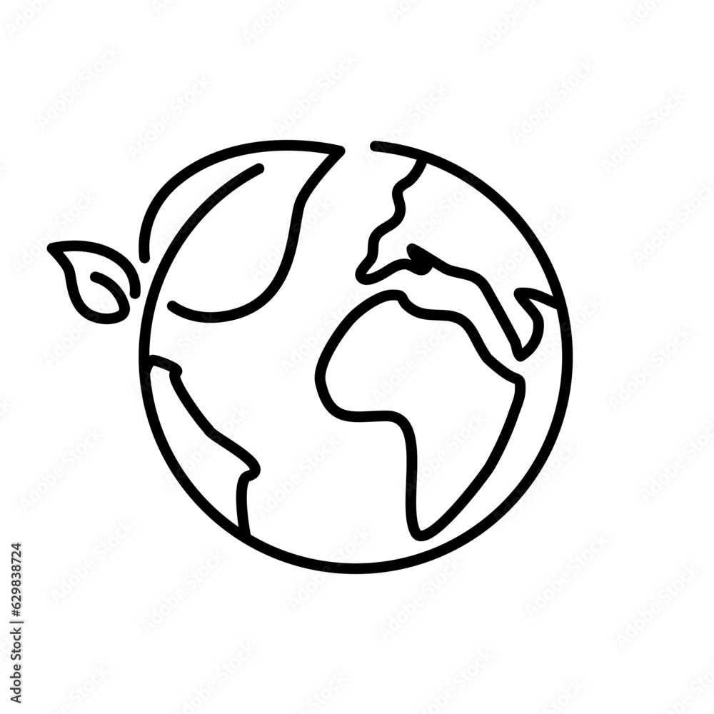Earth and leaf line icon. Editable stroke Earth and leaf line icon. Editable stroke