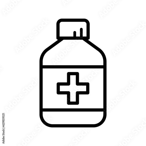 Black single medicine bottle line icon, simple health equipment flat design vector pictogram, infographic vector for app logo web website button ui ux interface elements isolated on white background