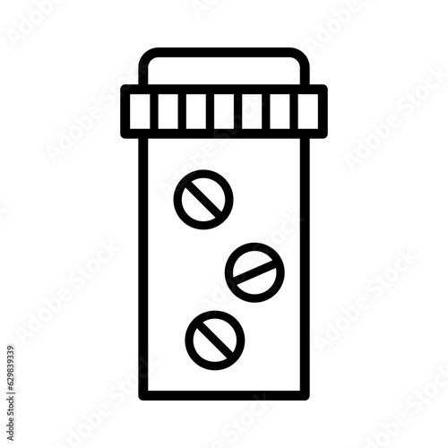 Black single pills bottle line icon, simple health medicine flat design vector pictogram, infographic vector for app logo web website button ui ux interface elements isolated on white background