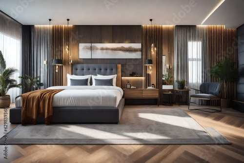 Billede på lærred hotel room interior A guest bedroom and bed in a luxury suite,