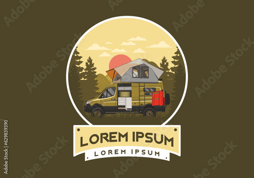 Large van with roof tent illustration design