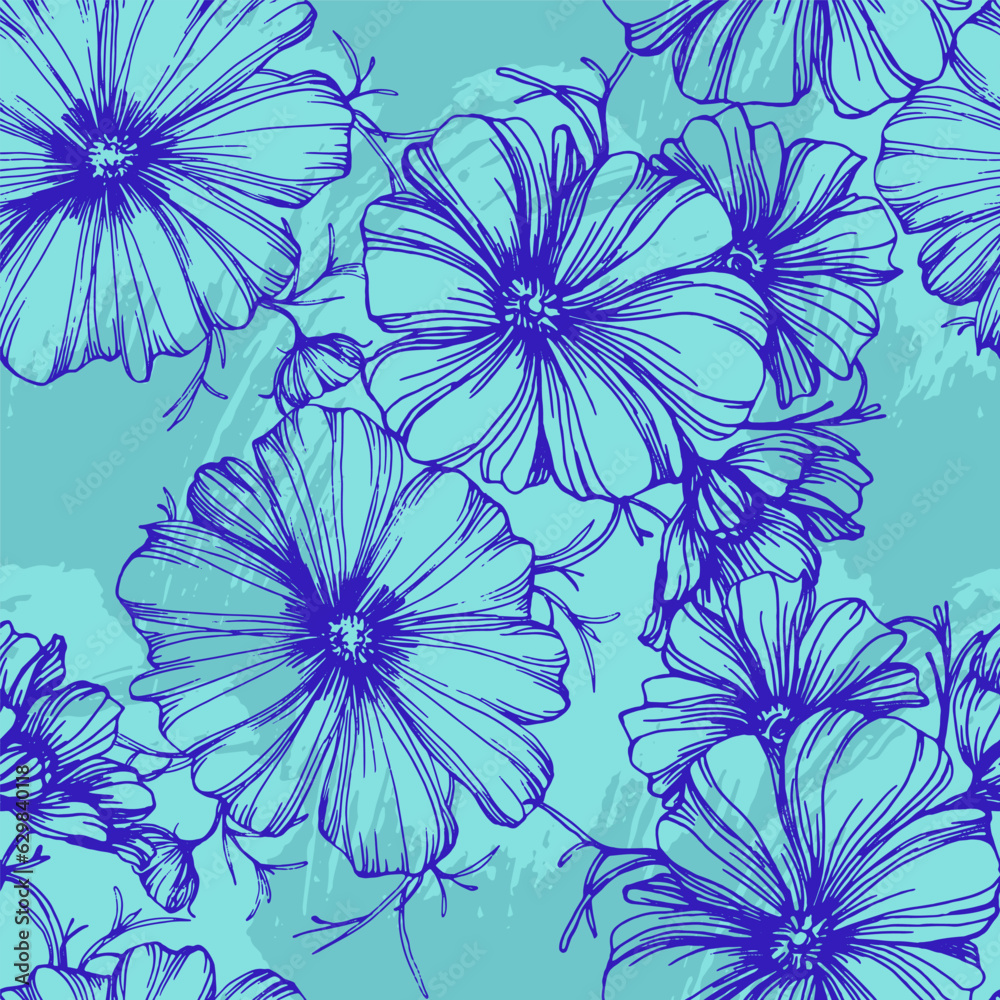 Wild flowers Seamless pattern kosmeya. Floral pattern. Plant background for fashion, tapestries, prints. Modern floral design perfect for fashion and decoration Wild flowers Seamless pattern kosmeya. Floral pattern. Plant background for fashion, tapestries, prints. Modern floral design perfect for fashion and decoration