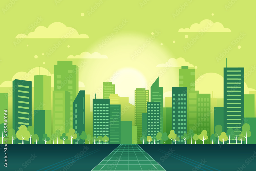 Green City. Eco Friendly, ecology and alternative renewable energy. ESG as environmental, social and governance concept. Vector illustration.