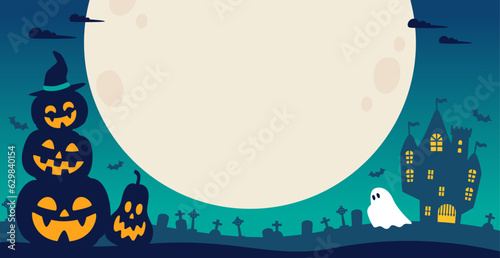 Orange Halloween background material, full moon and pumpkin	