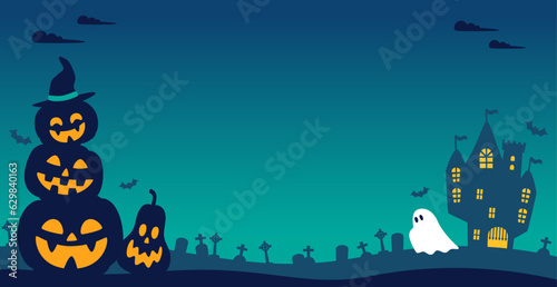 Halloween background, pumpkin and castle silhouette, transparent background	