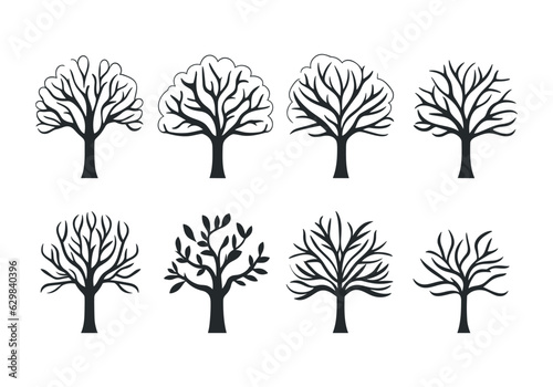 Set of black tree icons. Vector illustration isolated on white background