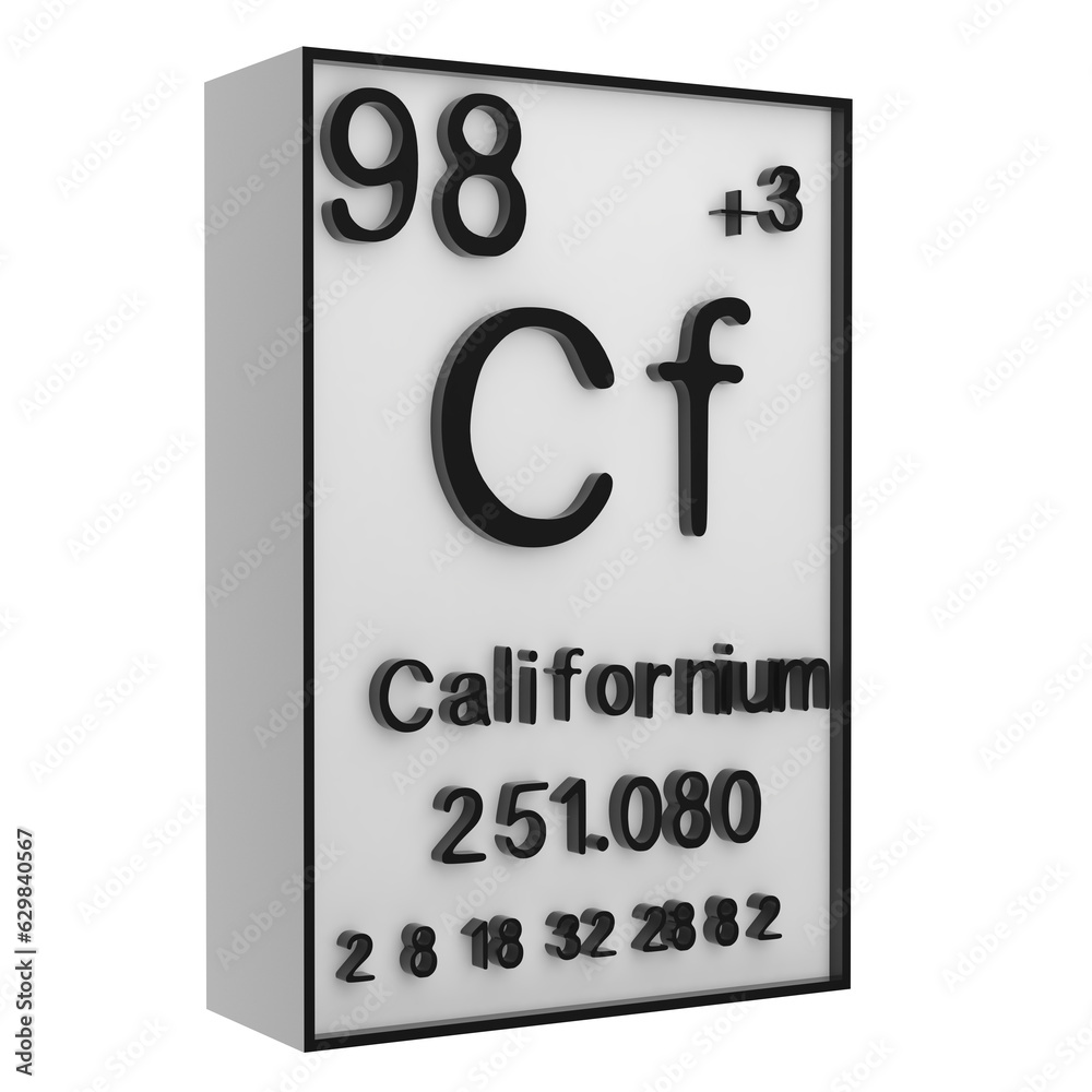 Californium,Phosphorus on the periodic table of the elements on white blackground,history of chemical elements, represents the atomic number and symbol.,3d rendering