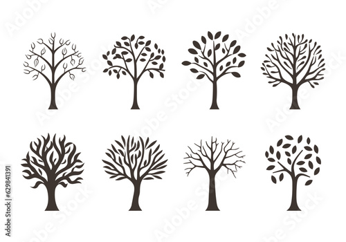 Set of black tree Silhouettes. Vector illustration isolated on white background