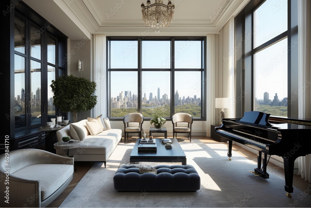 Concept art 3d illustration of luxury interior design of penthouse in new york city, Generative AI