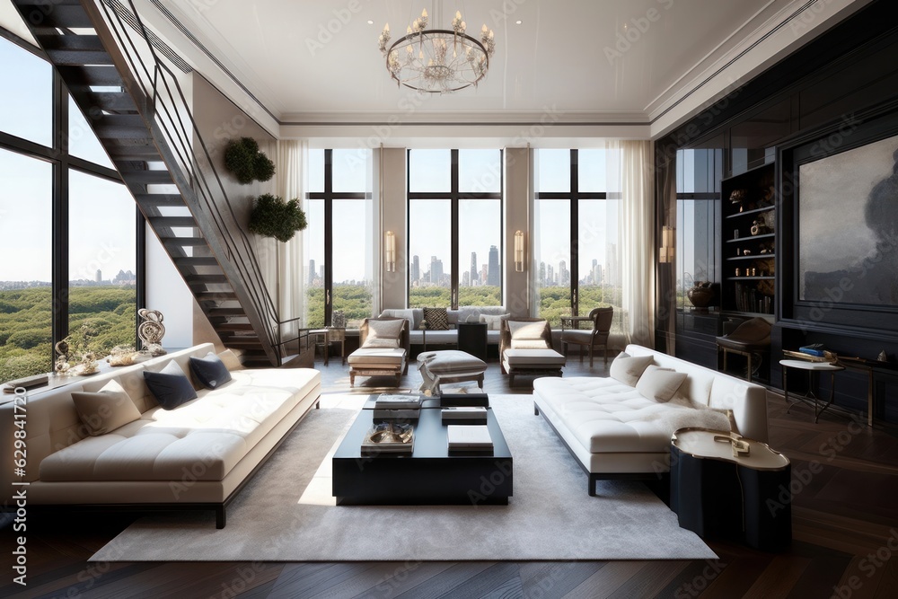 Image showcasing Concept art 3d illustration of luxury interior design of penthouse in ...