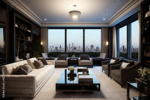 Concept art 3d illustration of luxury interior design of penthouse in new york city  Generative AI