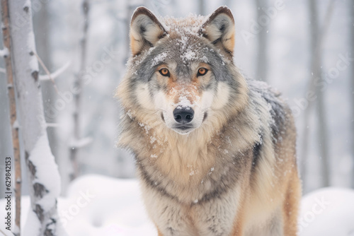 Adult wolf in winter snow. Generative AI. © tong2530