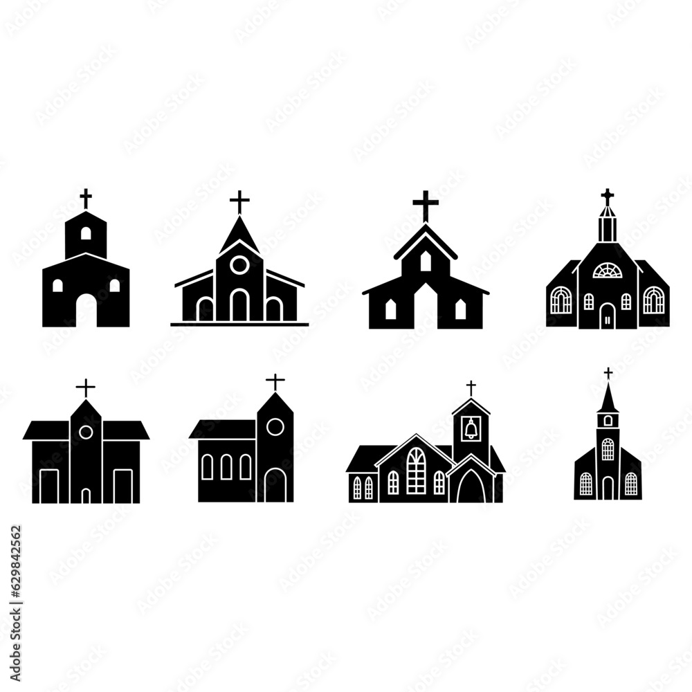 Church icon vector set. Religion illustration sign collection. Temple symbol. Christianity logo.