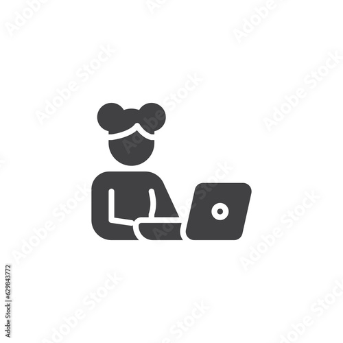 Woman with laptop vector icon