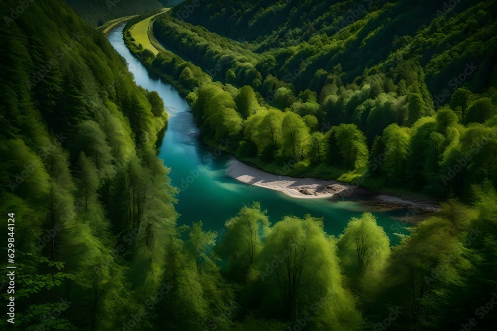 Scenic view of river amidst green forest