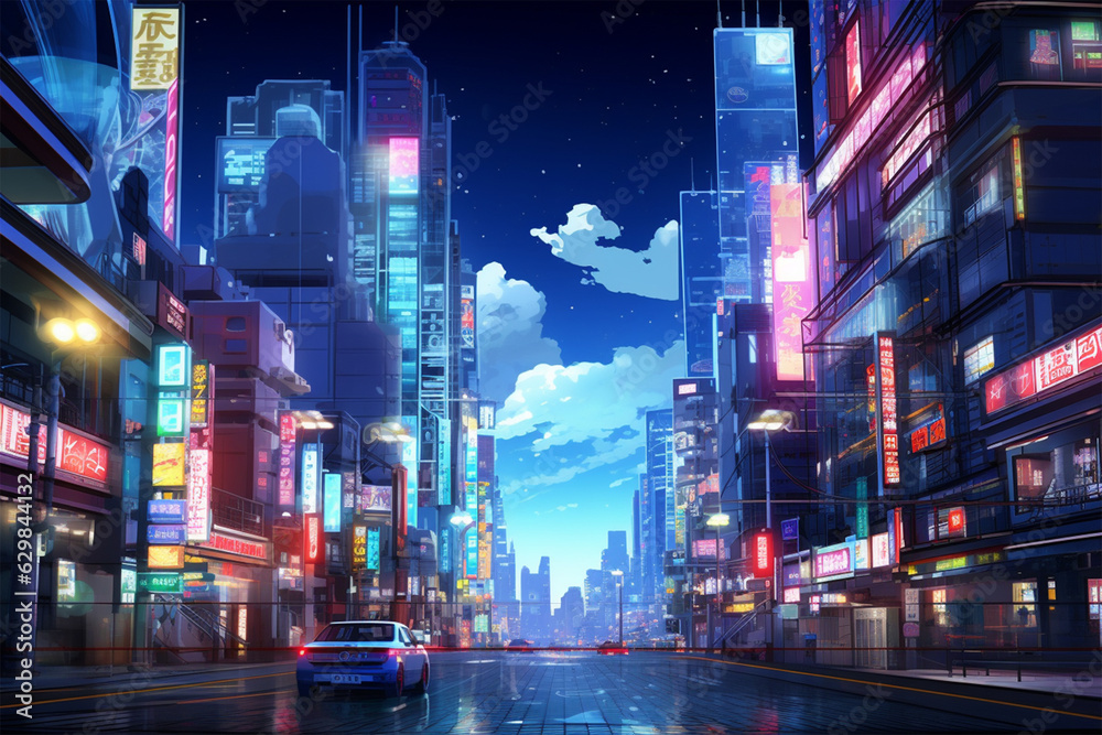 modern tokyo street background anime style