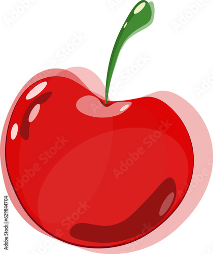 Watercolor vector cherry with tail on white background.