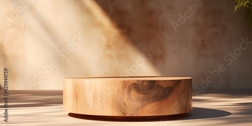 wooden natural podium or pedestal for display product minimal luxury design backdrop created with Generative AI