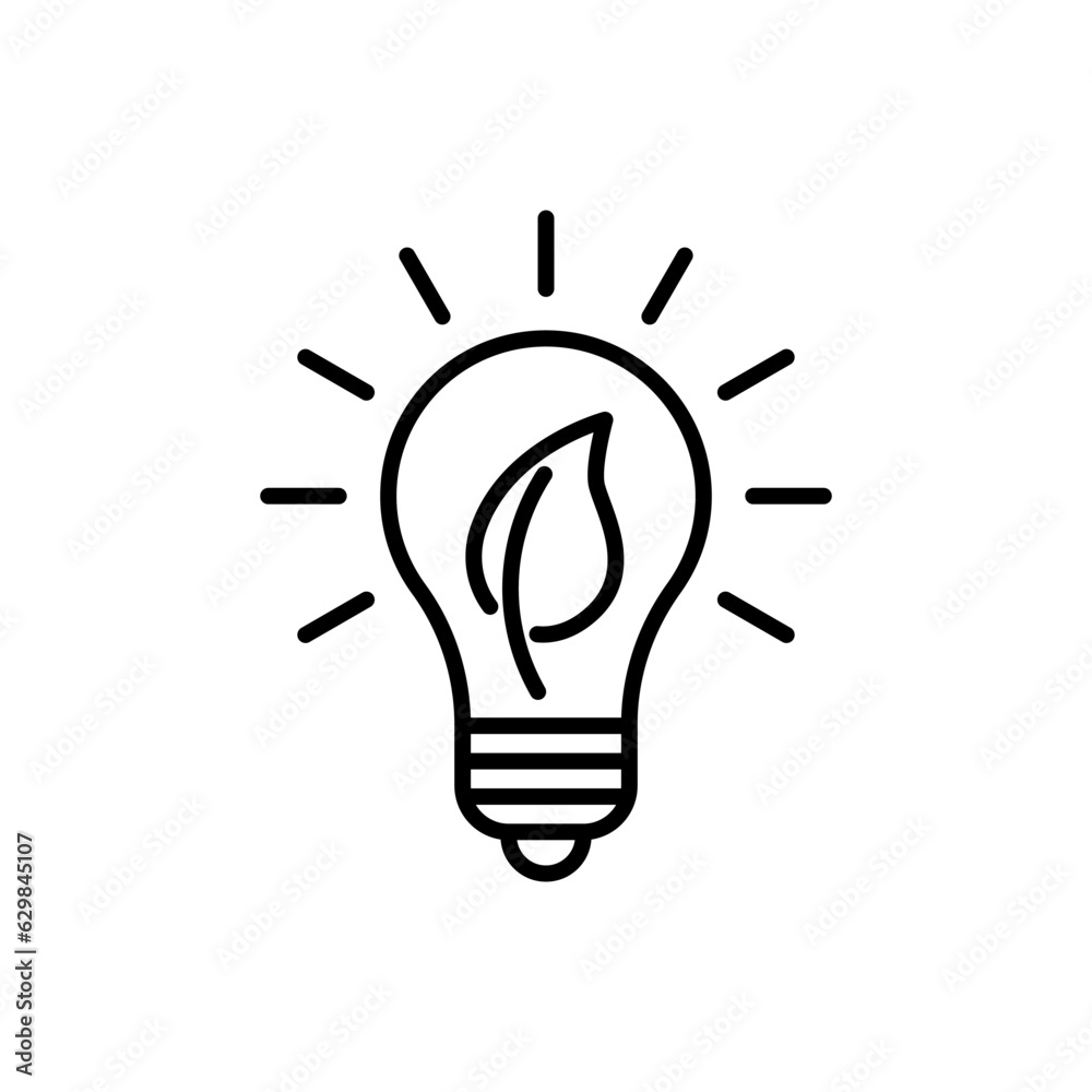 Light bulb with leaf inside line icon. Editable stroke Light bulb with leaf inside line icon. Editable stroke