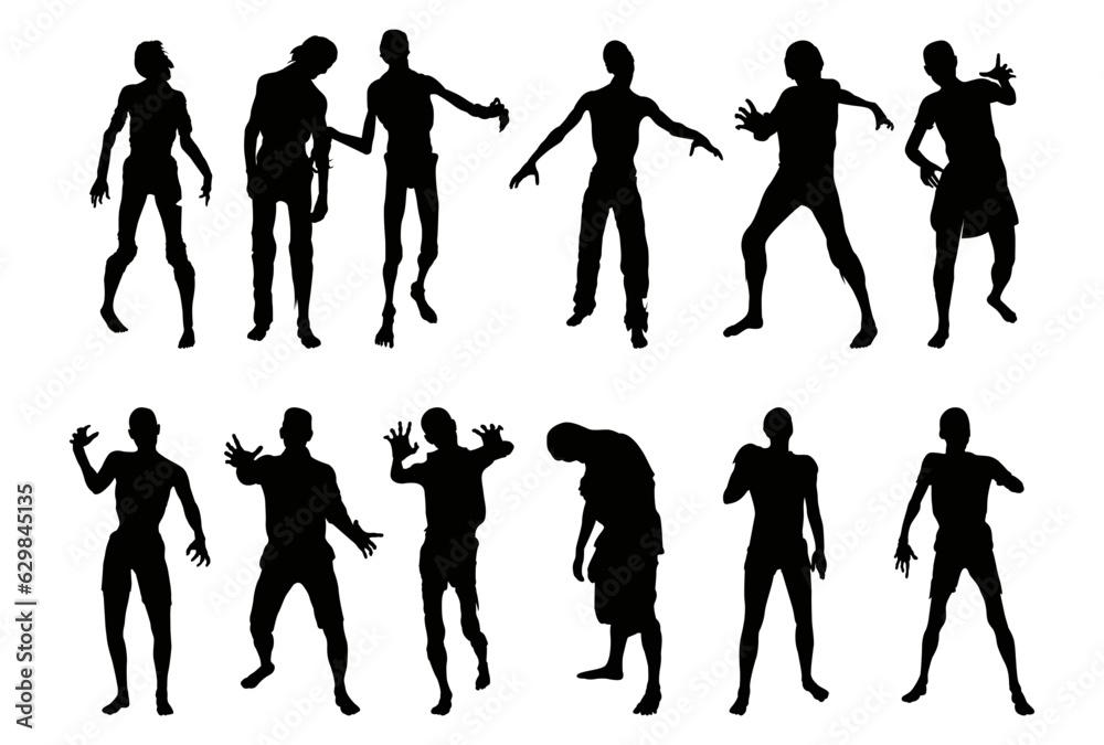 Set of zombies silhouette isolated on white background. Vector illustration.