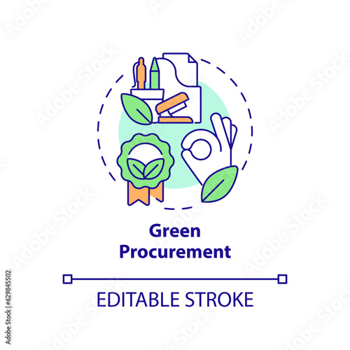 Editable green procurement icon concept, isolated vector, sustainable office thin line illustration.