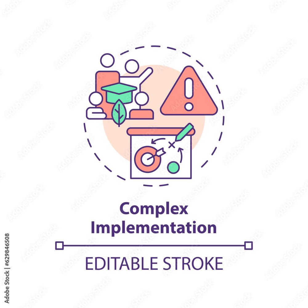 Fototapeta premium Editable complex implementation icon concept, isolated vector, sustainable office thin line illustration.