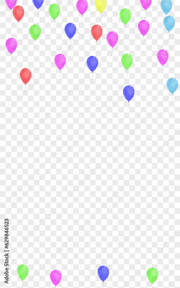 Purple Confetti Background Transparent Vector. Helium Happy Background. Multicolor 3d. Bright Baloon. Ballon Fest Frame.