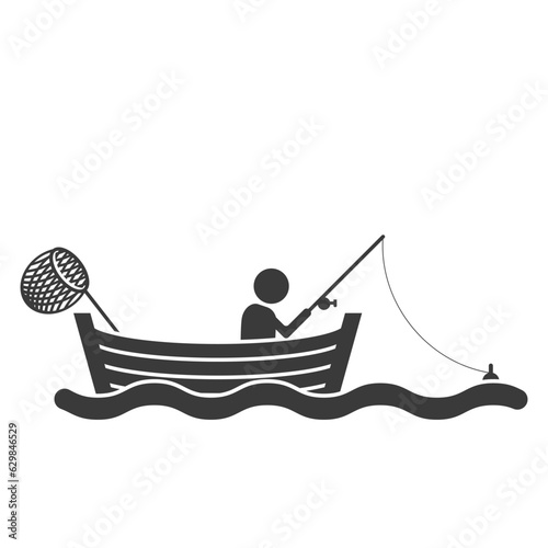Man fishing on the boat glyph icon isolated on white background.Vector illustration.